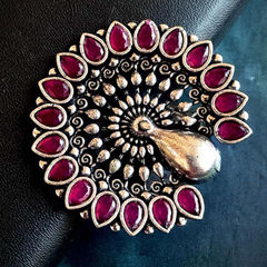 Gold Rodium Polish Pink and Majenta color Ring in Brass studded with CZ Diamond