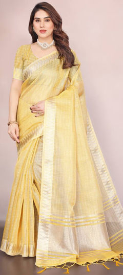 Yellow color Saree in Jacquard fabric with Weaving work