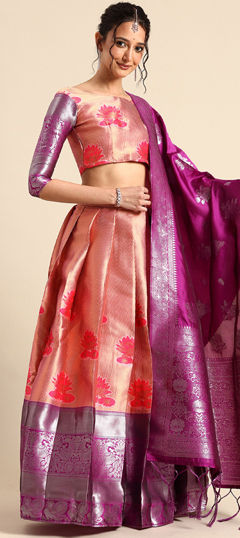 Pink and Majenta color Lehenga in Art Silk fabric with Weaving, Zari work