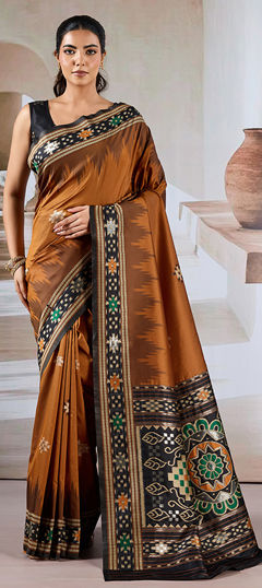 Beige and Brown color Saree in Blended, Silk fabric with Weaving, Zari work