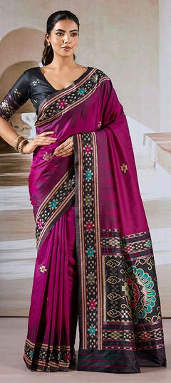 Pink and Majenta color Saree in Blended, Silk fabric with Weaving, Zari work