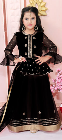 Black and Grey color Kids Lehenga in Net fabric with Embroidered work