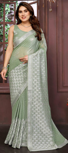Green color Saree in Shimmer, Tissue fabric with Weaving work