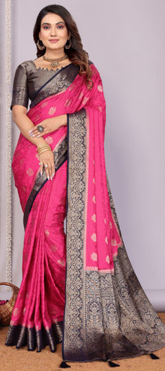 Pink and Majenta color Saree in Satin Silk fabric with Weaving work