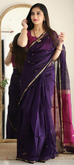 Purple and Violet color Saree in Linen fabric with Weaving work