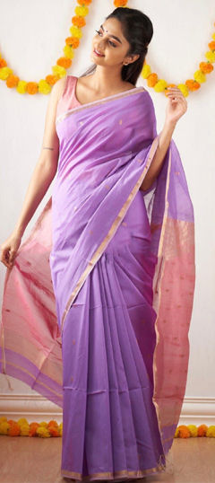 Purple and Violet color Saree in Linen fabric with Weaving work