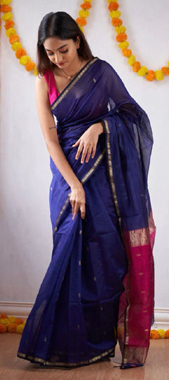 Blue color Saree in Linen fabric with Weaving work