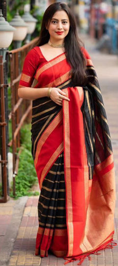 Black and Grey, Red and Maroon color Saree in Art Silk fabric with Weaving work