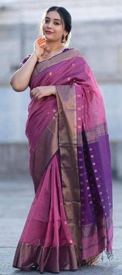Purple and Violet color Saree in Linen fabric with Weaving work