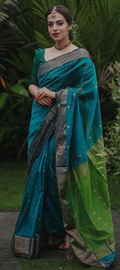 Blue color Saree in Linen fabric with Weaving work