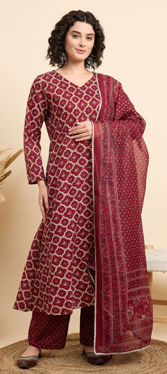 Red and Maroon color Salwar Kameez in Viscose fabric with Printed work