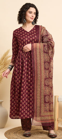 Red and Maroon color Salwar Kameez in Viscose fabric with Printed work