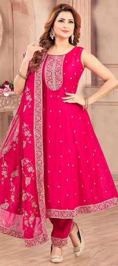 Pink and Majenta color Salwar Kameez in Silk fabric with Embroidered, Sequence, Thread, Zari work