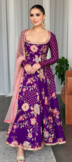 Purple and Violet color Salwar Kameez in Faux Georgette fabric with Embroidered, Sequence, Stone work