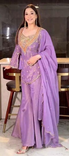 Purple and Violet color Salwar Kameez in Shimmer fabric with Embroidered, Thread work