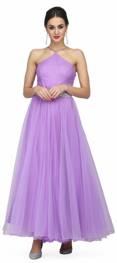 Purple and Violet color Gown in Net fabric with Embroidered, Thread work