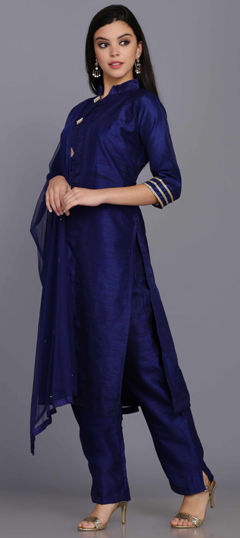 Blue color Salwar Kameez in Raw Silk fabric with Gota Patti work