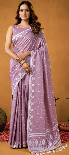 Purple and Violet color Saree in Cotton fabric with Printed work