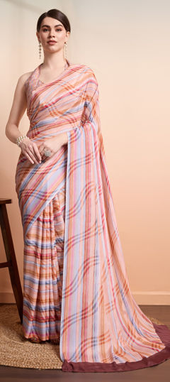 Pink and Majenta color Saree in Georgette fabric with Printed work
