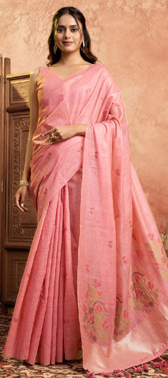 Pink and Majenta color Saree in Cotton fabric with Weaving work