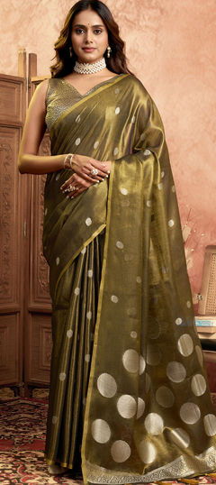 Green color Saree in Tissue fabric with Weaving work