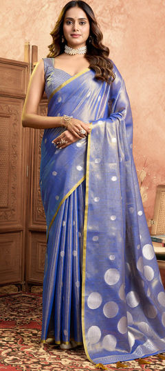 Blue color Saree in Tissue fabric with Weaving work
