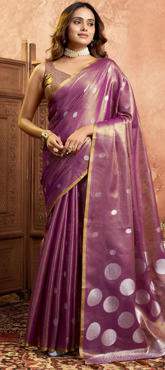 Pink and Majenta color Saree in Tissue fabric with Weaving work