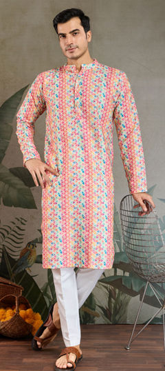 Multicolor color Kurta Pyjamas in Cotton fabric with Embroidered, Printed work