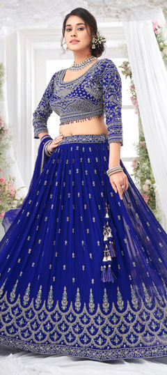 Blue color Ready to Wear Lehenga in Georgette fabric with Embroidered, Sequence, Thread work