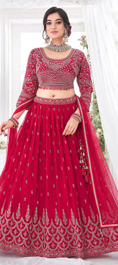 Pink and Majenta color Ready to Wear Lehenga in Georgette fabric with Embroidered, Sequence, Thread work
