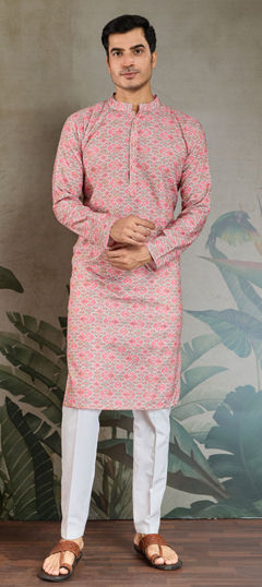 Pink and Majenta color Kurta Pyjamas in Cotton fabric with Embroidered, Printed work