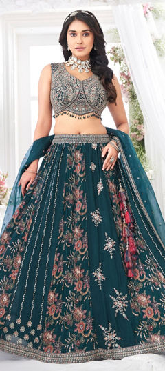 Blue color Ready to Wear Lehenga in Georgette fabric with Embroidered, Resham work