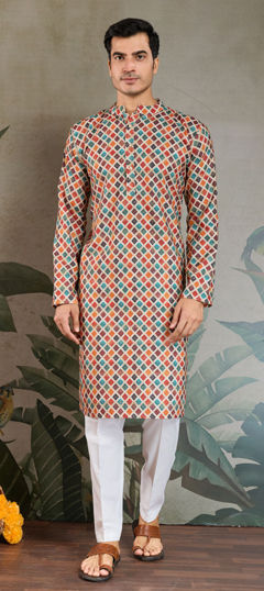 Multicolor color Kurta Pyjamas in Cotton fabric with Embroidered, Printed work