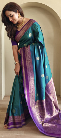 Blue color Saree in Art Silk fabric with Weaving work