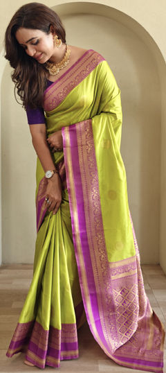 Green color Saree in Art Silk fabric with Weaving work