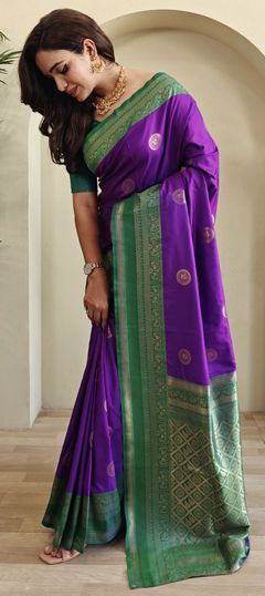 Purple and Violet color Saree in Art Silk fabric with Weaving work