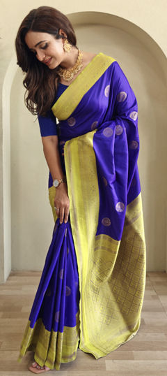 Blue color Saree in Art Silk fabric with Weaving work