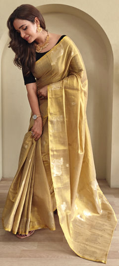 Beige and Brown color Saree in Tissue fabric with Zari work