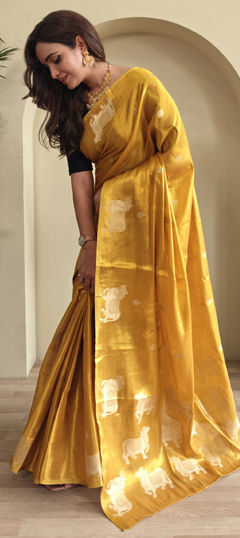 Yellow color Saree in Tissue fabric with Zari work