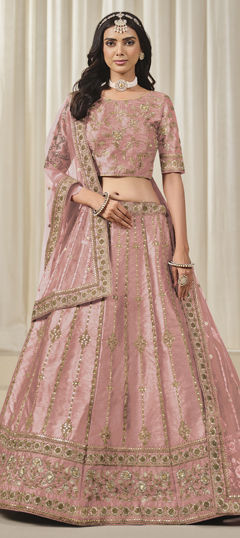 Pink and Majenta color Lehenga in Art Silk fabric with Embroidered, Sequence, Thread work