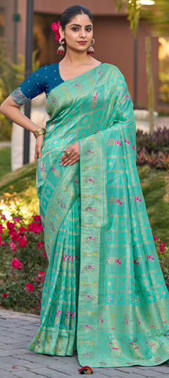 Blue color Saree in Dolla Silk fabric with Stone, Weaving work