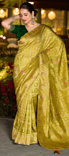 Green color Saree in Dolla Silk fabric with Stone, Weaving work