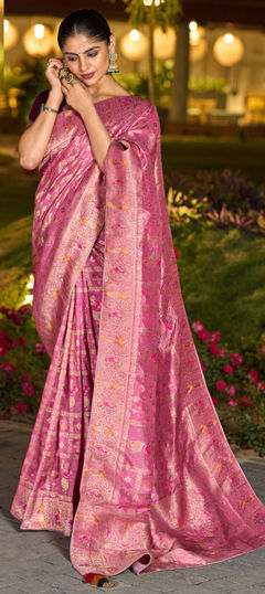 Pink and Majenta color Saree in Dolla Silk fabric with Stone, Weaving work