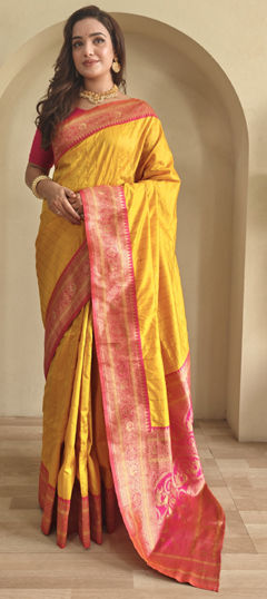 Yellow color Saree in Art Silk fabric with Weaving work