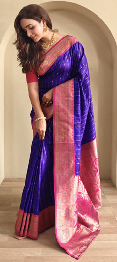 Blue color Saree in Art Silk fabric with Weaving work
