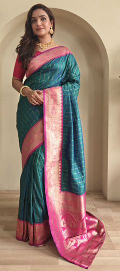 Blue color Saree in Art Silk fabric with Weaving work