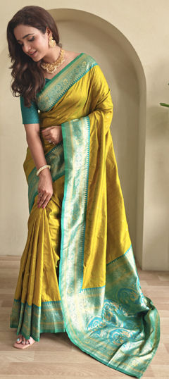Yellow color Saree in Art Silk fabric with Weaving work