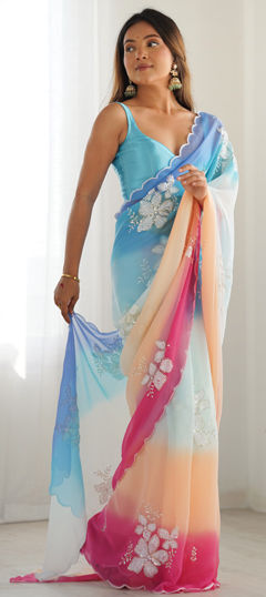 Blue color Saree in Georgette fabric with Embroidered, Sequence work