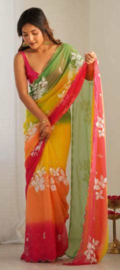Yellow color Saree in Georgette fabric with Embroidered, Sequence work