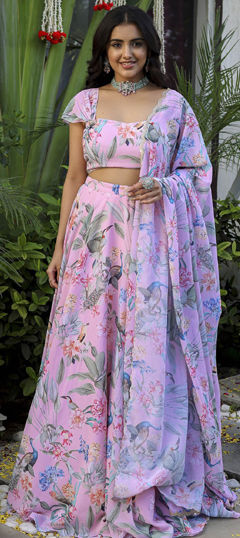 Pink and Majenta color Lehenga in Faux Georgette fabric with Digital Print, Floral work